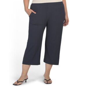 JNY JONES NEW YORK Navy Plus Pull On Crepe Pants With Wide Waistband